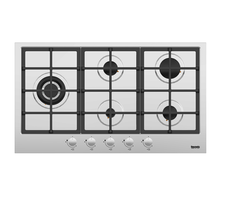 Baumatic 5 Burner Gas Hob Standard Wok 3 8kw Bmeh9gss Silver