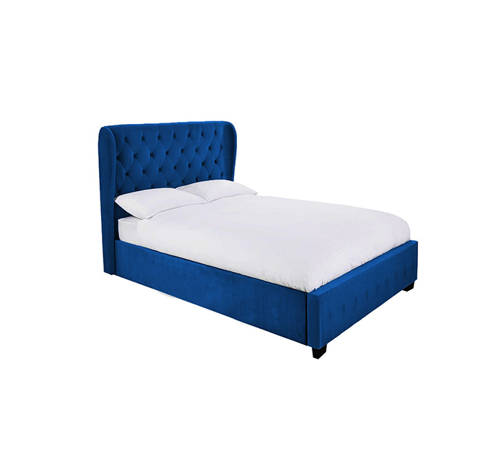 Galaxy Design Velvet Bed Blue Color, Queen Size Velvet Bed