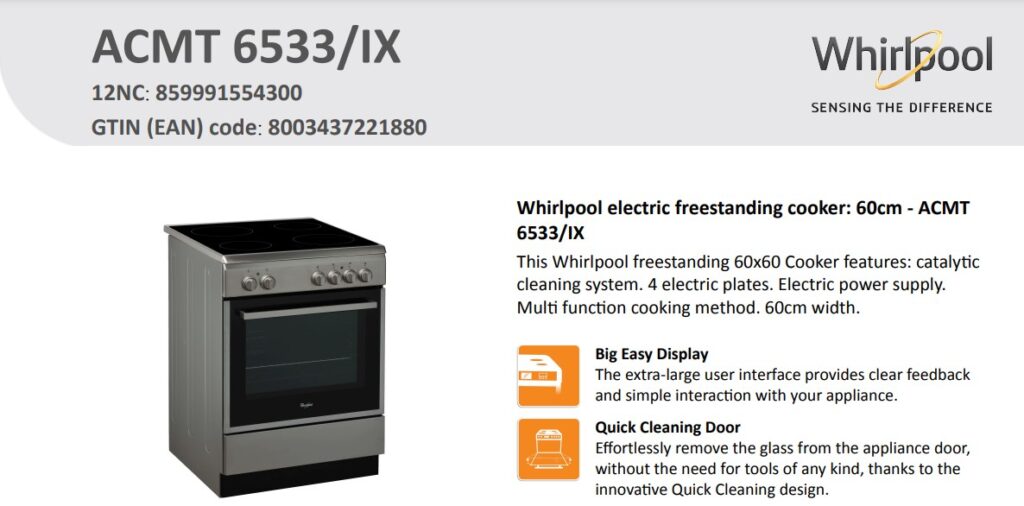 Whirlpool Freestanding Electric Cooker - ACMT6533IX