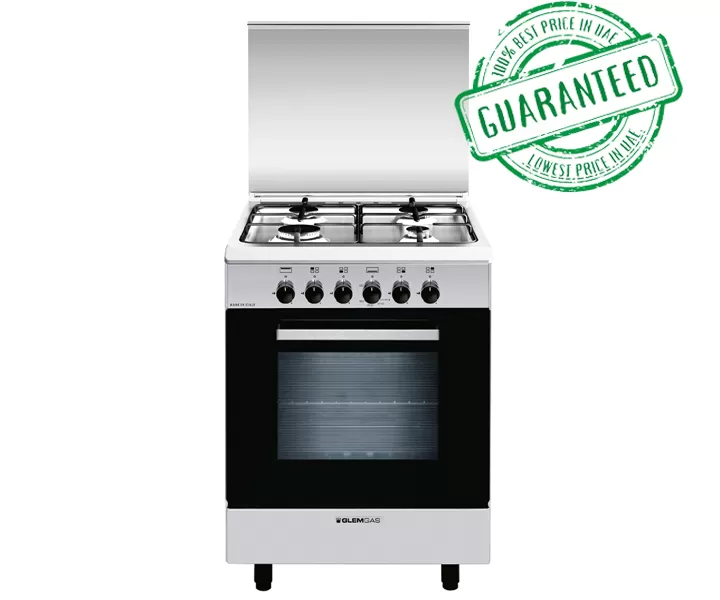 Glemgas 4 Burner Gas Cooker With Gas oven 60 x 60 cm Color Silver/Black Model – AL6611GIFS – 1 Year Brand Warranty.