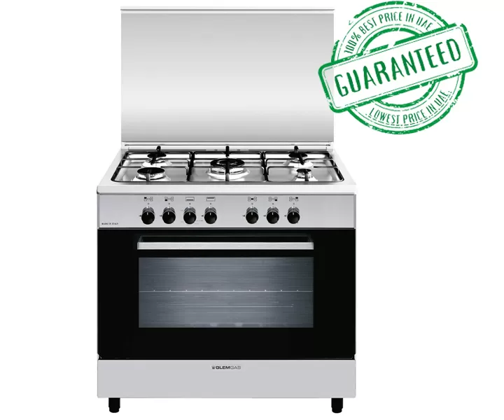 Glemgas 5 Burner Gas Cooker Stainless Steel 90 x 60 cm ( Made Italy ) Color Silver Model – AL9612GIFSC – 1 Year Brand Warranty.