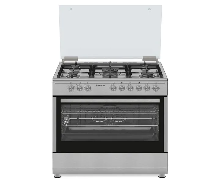 Ariston 90×60 cm 5 Burners Freestanding Gas Cooker With Convection Oven Single Hand Automatic Ignition Model- AM9GC6KCX/MEA | 1 Year Full Warranty