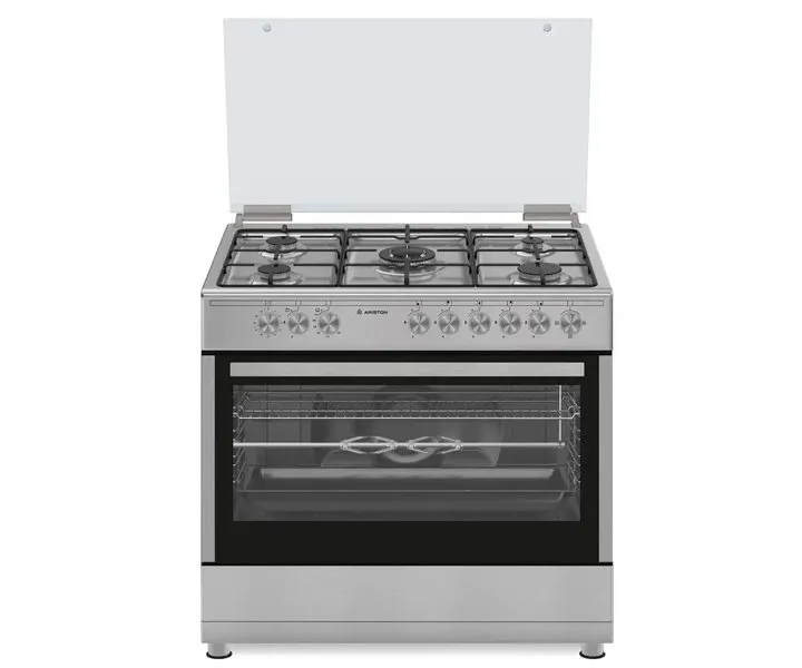 Ariston 90×60 cm Freestanding Gas Cooking Range 5 Burners Maxi-Oven With One Hand Automatic Ignition Full Safety Matte Finish Model- AM9GM1KMX/MEA | 1 Year Full Warranty