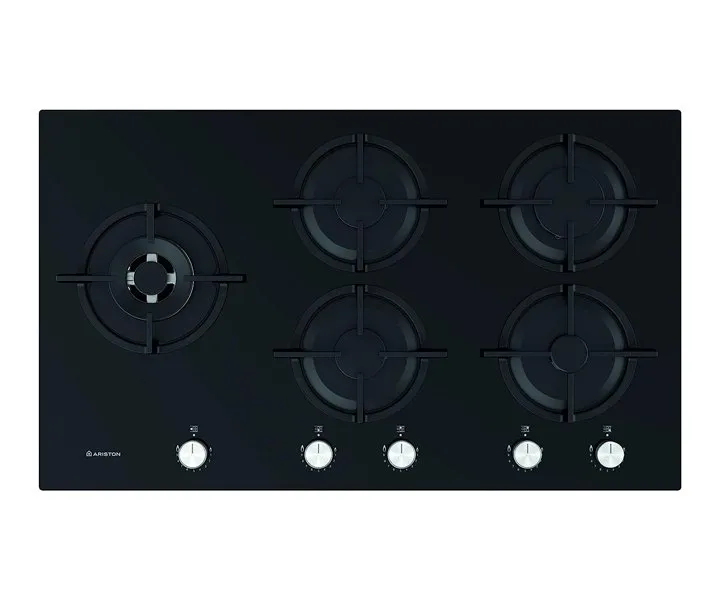 Ariston Built In 90 cm 5 Burner Gas Hob Electronic Knob Control Cast Iron Pan Support Triple Crown Model- AGS92SBK | 1 Year Full Warranty