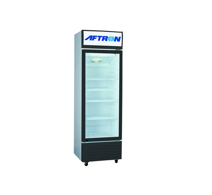 Aftron 425 Liter Showcase Chiller Single Door Color White Model – AFSC425F – 1 Year Full 5 Years Compressor Warranty.