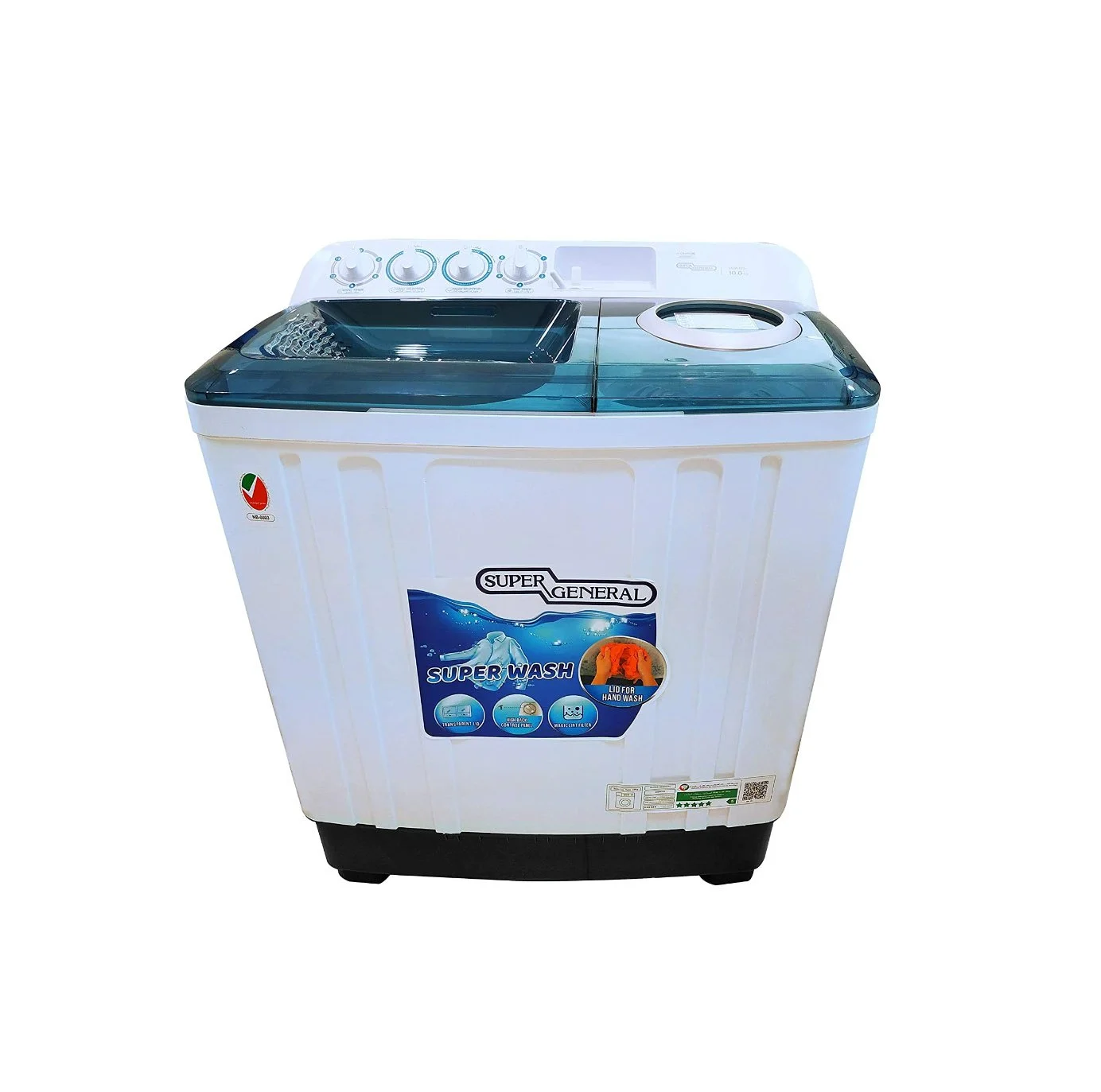 Super General 12 Kg Twin Tub Washing Machine Color White Model – SGW125 – 1 Year Brand Warranty.
