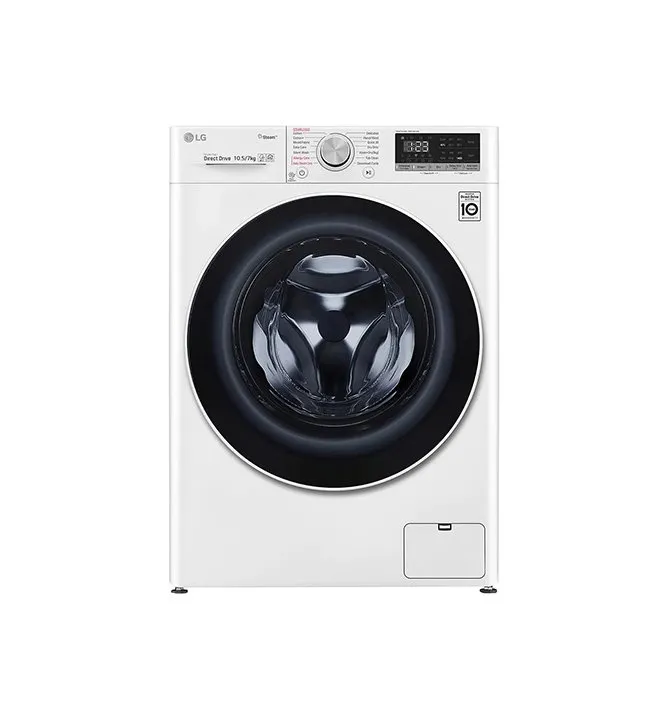 LG 10.5 Kg Washer 7 Kg Dryer Front Load Washing Machine Turbo Wash™ With Steam 1400 RPM Color White Model – F4V5RGP0W – International Version.