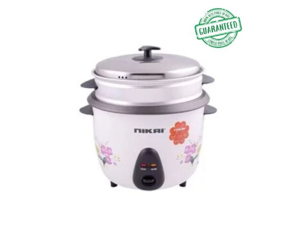 Nikai 1Ltr 2-in-1 Non-Stick 400W Rice Cooker with Steamer White Model NR701A | 1 Year Warranty