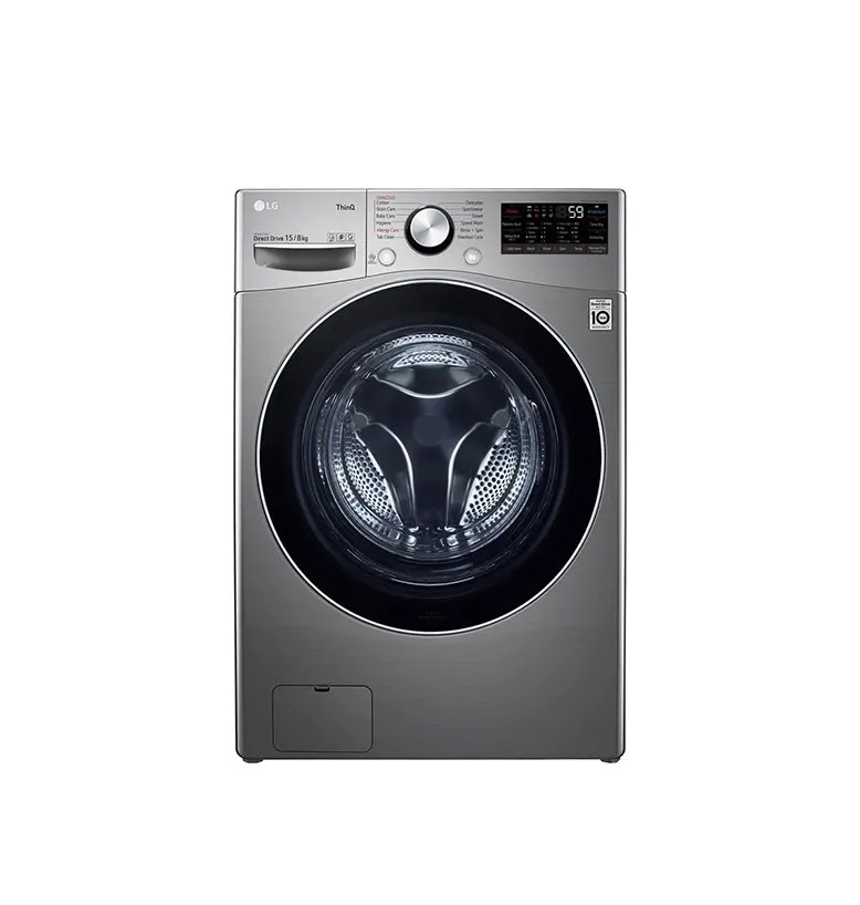 LG 15 Kg Washer 8 Kg Dryer Front Load Washing Machine AI DD™ Steam™ ThinQ™ Platinum Color Silver Model – F0L9DGP2S – 1 Year Full Warranty.