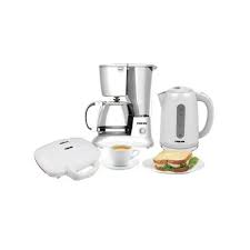 Nikai 3-in-1 Breakfast Set Coffee Maker Kettle & Sandwich Maker White Model NBFS30 | 1 Year Warranty