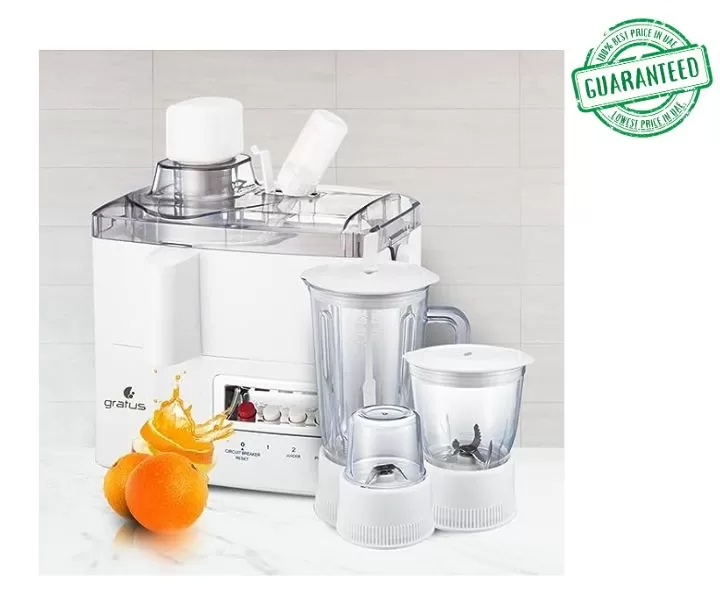 Gratus 4 in 1 Food Processor Blender Juicer 3-Speed Control 400 Watts With Safety Arm Model-GFP4001FEC | 1 Year Brand Warranty.