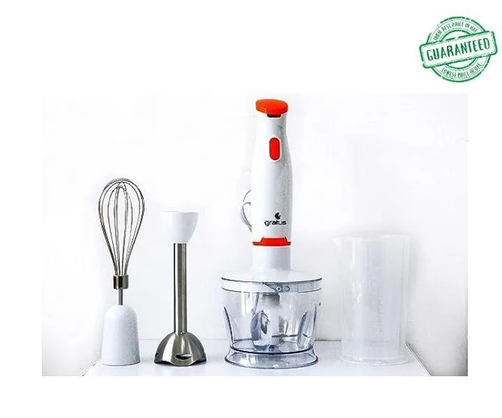 Gratus 4 in 1 Hand Blender With Chopper Egg Whisk And Beater White Model-GHB400UC | 2 Years Brand Warranty.