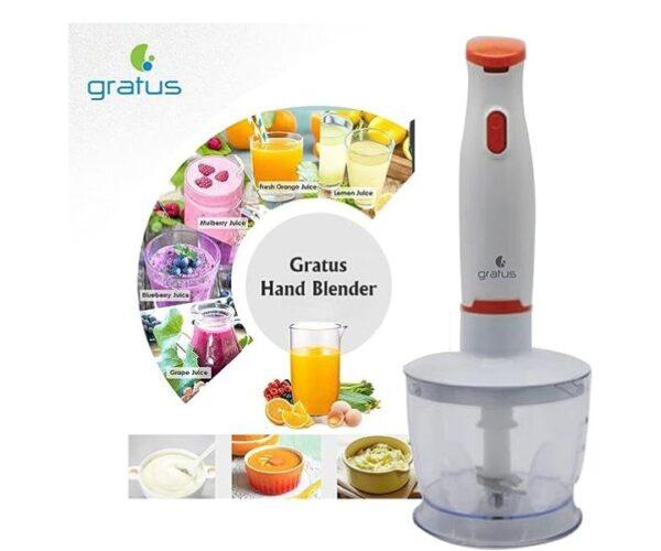Gratus 4 in 1 Hand Blender With Chopper Egg Whisk And Beater White Model-GHB400UC | 2 Years Brand Warranty.