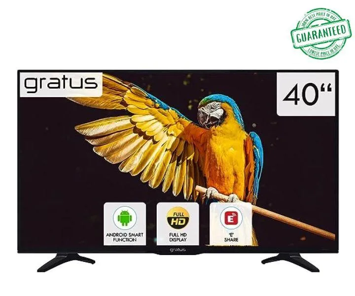Gratus 40 Inchs HD LED Smart TV DVB T2/S2 Built-in receiver, Android TV, 3 HDMI, High Resolution, Superior Sound, Black Model-GASLED40ACDHD | 1 Year Brand Warranty.
