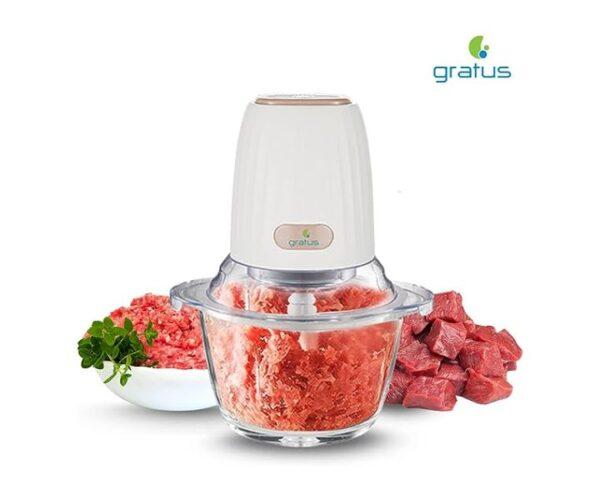 Gratus 2 Litres Food Chopper With 2 Speed Control, Glass Bowl, Stainless Steel Blades X 4, Easy to Clean Color ‎Bronze Model-GFC4002FC | 1 Year Brand Warranty.
