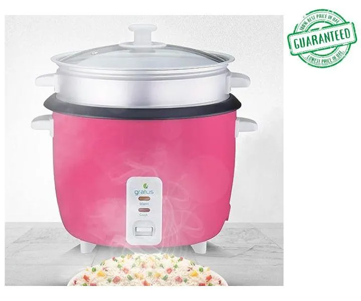 Gratus 1.8 Litres Electric Rice Cooker Color Pink Model-GRC18700GBC | 1 Year Brand Warranty.