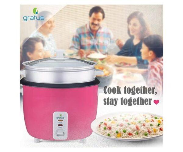 Gratus 1.8 Litres Electric Rice Cooker Color Pink Model-GRC18700GBC | 1 Year Brand Warranty.