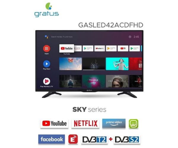 Gratus 42 Inchs Full HD Smart LED TV With Built In Receiver, Android Smart A+ Panel Wi-Fi Black Model-GASLED42ACDFHD | 1 Year Brand Warranty.