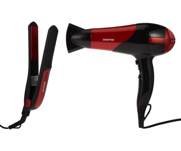 Geepas Hair Dryer & Straightener Combo/Ceramic Red Model GHF86036 | 1 Year Full Warranty