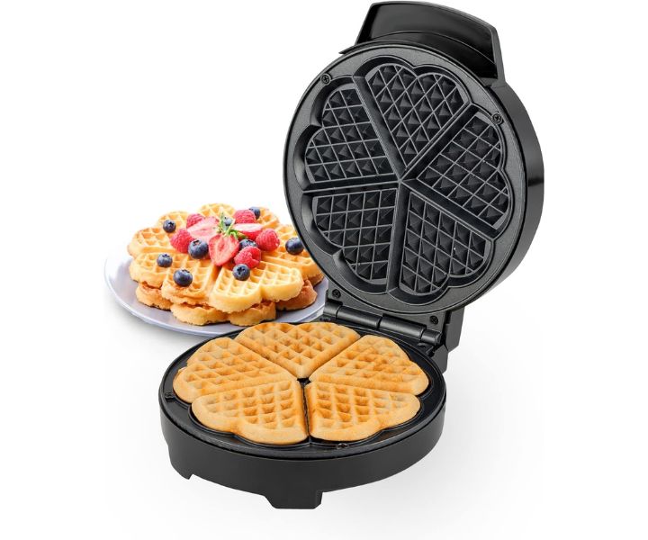 2 in 1 1000W Waffle Maker with Non-Stick Plate Double Heart Waffle