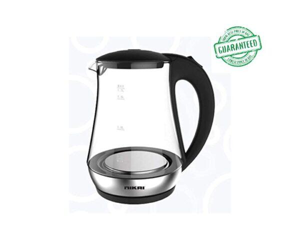 Nikai 1.7L Electric Glass Kettle with Filter and Boil Dry Protection Black & Clear Model NK323G | 1 Year Warranty