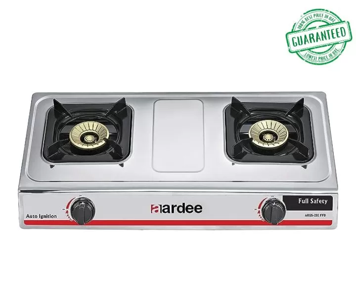 Aardee 2 Burner Gas Stove With Stainless Steel Body And Flame Failure Device (FFD) Silver Model- ARGS-2SSFFD | 1 Year Brand Warranty.