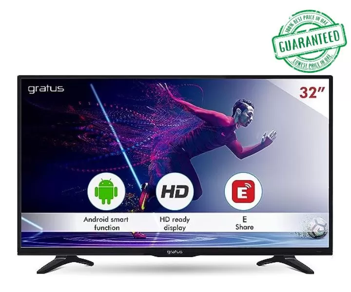 Gratus 32 Inchs HD LED Smart TV 2 HDMI High Resolution Superior Sound Black Model-GASLED32ACHD1 | 1 Year Brand Warranty.