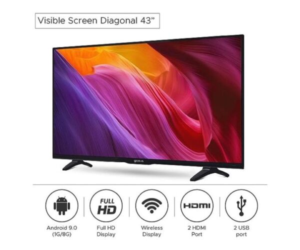 Gratus 43 Inchs HD SMART LED TV With E-SHARE, You tube, Netflix, face book, A+ panel, HDMI, Black Model-GASLED432ACHD | 1 Year Brand Warranty.