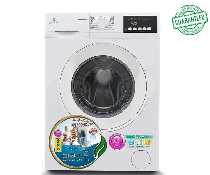 Gratus 7 KG Washing Machine Front Loading Color White Model-GFW7502WEV | 1 Year Brand Warranty.