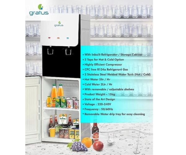 Gratus 2 Tap Water Dispenser Hot And Cold With Refrigerator White Model-GWD588ZCFRW | 1 Year Full 2 Years Compressor Warranty.