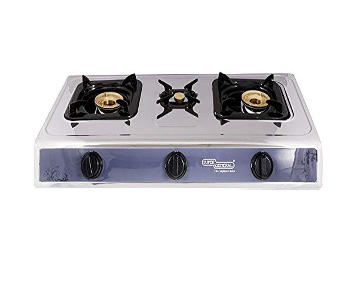 Super General 3 Burner Table Top Gas Stove Stainless Steel Model SGB03SSFD 1 Year Warranty