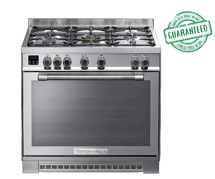 Tecnogas Superiore  90*60 cm Gas Cooker Oven With 4 Convection Fan Silver Model-TG-NG170X96G5VC | 1 Year Brand Warranty.