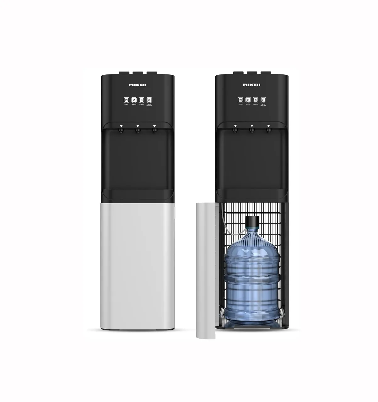 Nikai 3 Tap Bottom Loading Water Dispenser Instant Hot/Cold Child Safety Lock, Reservoir, Ideal For Home and Office Color Silver/Black Model – NWD4000BS – 1 Year Full 5 Year Compressor Warranty.