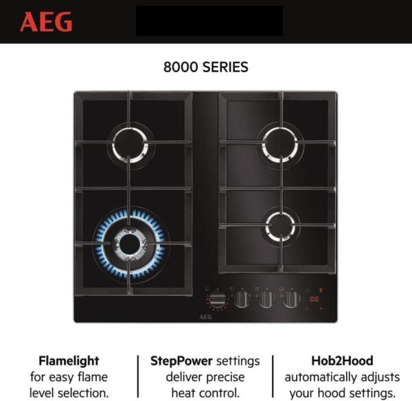 AEG 60Cm 4Burners Glass Gas Hob HG694340NB